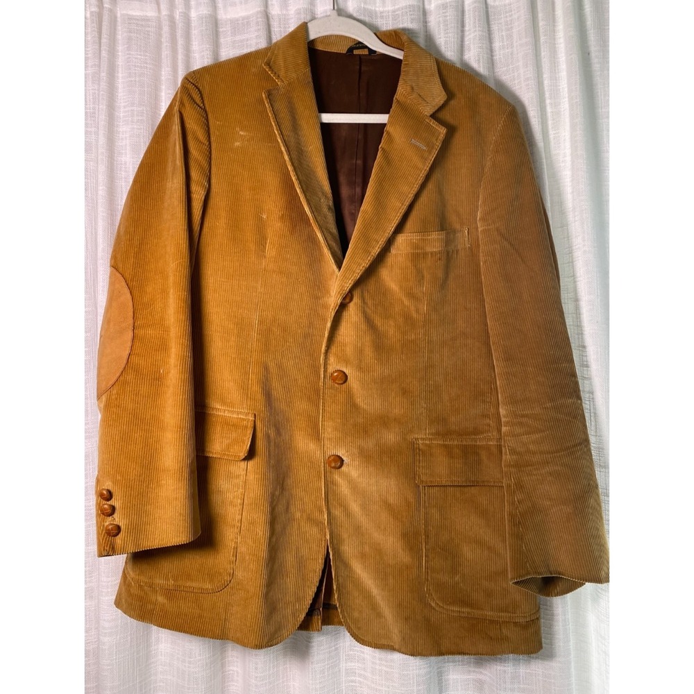 Patrick James Size 42 Men's Corduroy Blazer Jacket Leather Buttons, Collegiate